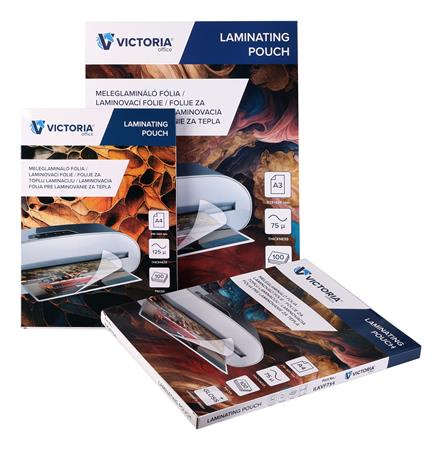 Meleglamináló fólia, 75 mikron, A4, fényes, VICTORIA OFFICE